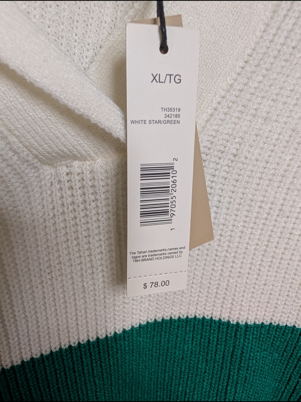 NWT Tahari White Green Stripe Polo Collar Sweater Size XL - Picture 3 of 8